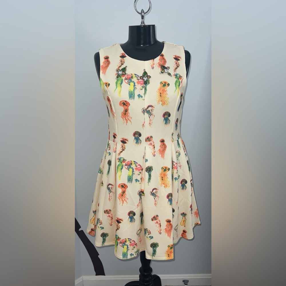 NWOT Cute, jellyfish tea dress with jeweled neckline.